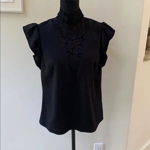 NWT St. John Lace Trim Silk Top In Caviar Size 6